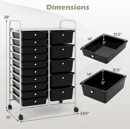 15 Drawer Rolling Storage Cart, Mobile Drawer Carts for Craft Art Supply Paper Salon, Utility Cart on Wheels for Classroom Teacher School Office, Rolling Cart with Drawers (Yellow)