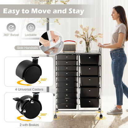 15 Drawer Rolling Storage Cart, Mobile Drawer Carts for Craft Art Supply Paper Salon, Utility Cart on Wheels for Classroom Teacher School Office, Rolling Cart with Drawers (Yellow)
