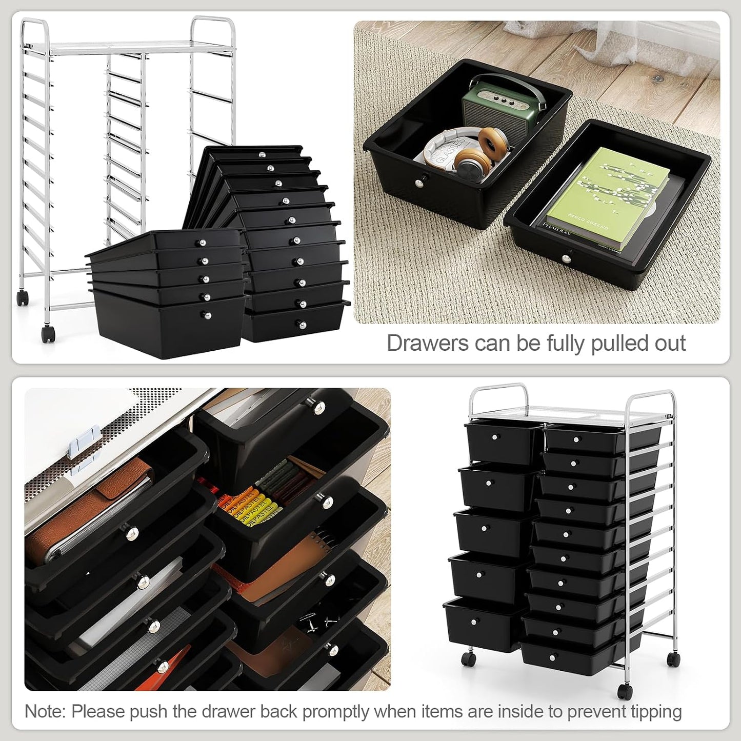 15 Drawer Rolling Storage Cart, Mobile Drawer Carts for Craft Art Supply Paper Salon, Utility Cart on Wheels for Classroom Teacher School Office, Rolling Cart with Drawers (Yellow)
