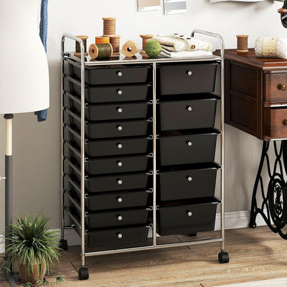 15 Drawer Rolling Storage Cart, Mobile Drawer Carts for Craft Art Supply Paper Salon, Utility Cart on Wheels for Classroom Teacher School Office, Rolling Cart with Drawers (Yellow)