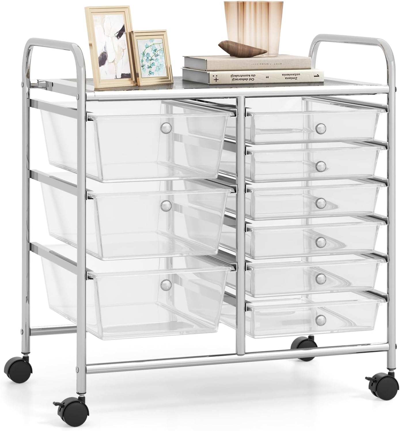 15 Drawer Rolling Storage Cart, Mobile Drawer Carts for Craft Art Supply Paper Salon, Utility Cart on Wheels for Classroom Teacher School Office, Rolling Cart with Drawers (Yellow)