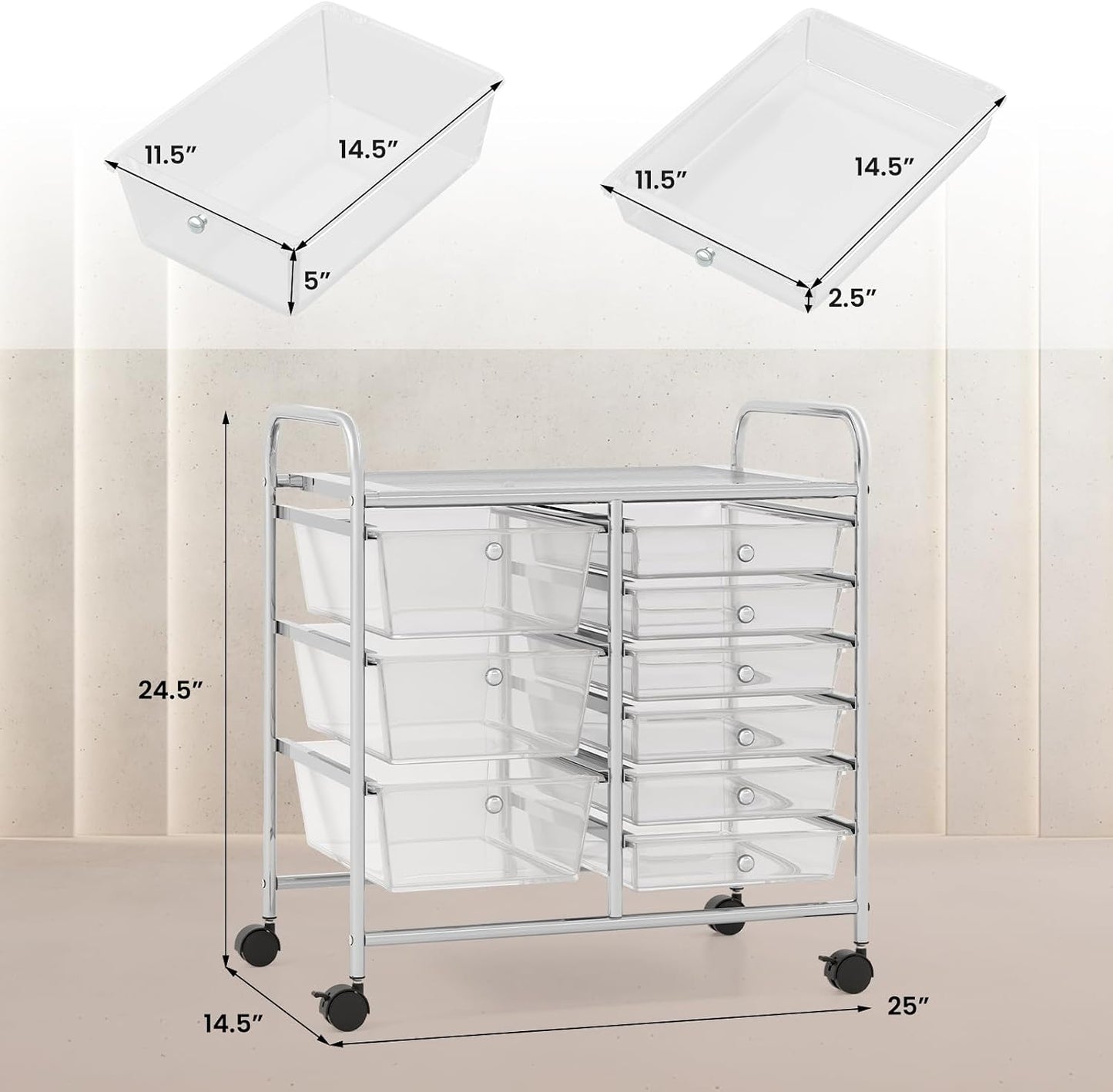 15 Drawer Rolling Storage Cart, Mobile Drawer Carts for Craft Art Supply Paper Salon, Utility Cart on Wheels for Classroom Teacher School Office, Rolling Cart with Drawers (Yellow)