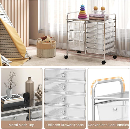 15 Drawer Rolling Storage Cart, Mobile Drawer Carts for Craft Art Supply Paper Salon, Utility Cart on Wheels for Classroom Teacher School Office, Rolling Cart with Drawers (Yellow)