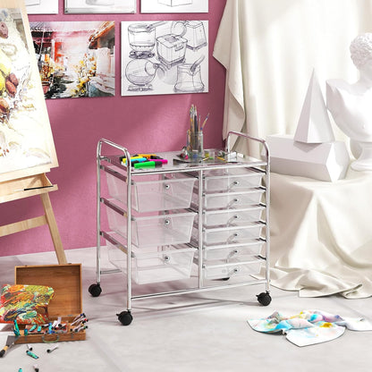 15 Drawer Rolling Storage Cart, Mobile Drawer Carts for Craft Art Supply Paper Salon, Utility Cart on Wheels for Classroom Teacher School Office, Rolling Cart with Drawers (Yellow)