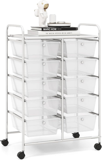 15 Drawer Rolling Storage Cart, Mobile Drawer Carts for Craft Art Supply Paper Salon, Utility Cart on Wheels for Classroom Teacher School Office, Rolling Cart with Drawers (Yellow)