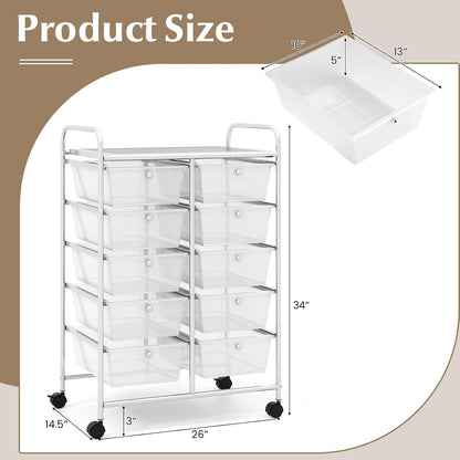 15 Drawer Rolling Storage Cart, Mobile Drawer Carts for Craft Art Supply Paper Salon, Utility Cart on Wheels for Classroom Teacher School Office, Rolling Cart with Drawers (Yellow)