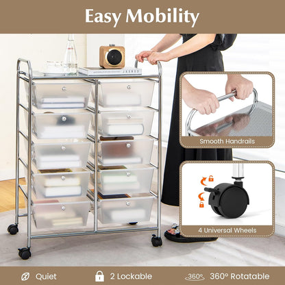 15 Drawer Rolling Storage Cart, Mobile Drawer Carts for Craft Art Supply Paper Salon, Utility Cart on Wheels for Classroom Teacher School Office, Rolling Cart with Drawers (Yellow)