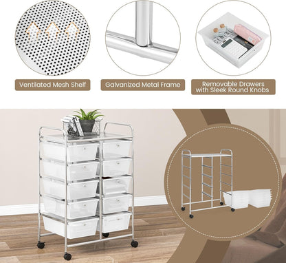 15 Drawer Rolling Storage Cart, Mobile Drawer Carts for Craft Art Supply Paper Salon, Utility Cart on Wheels for Classroom Teacher School Office, Rolling Cart with Drawers (Yellow)