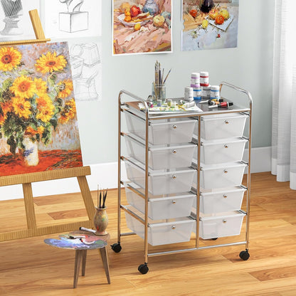 15 Drawer Rolling Storage Cart, Mobile Drawer Carts for Craft Art Supply Paper Salon, Utility Cart on Wheels for Classroom Teacher School Office, Rolling Cart with Drawers (Yellow)