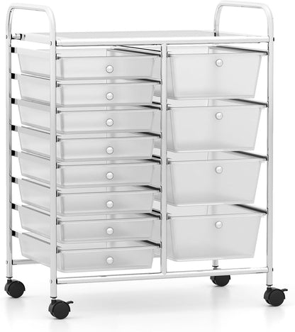15 Drawer Rolling Storage Cart, Mobile Drawer Carts for Craft Art Supply Paper Salon, Utility Cart on Wheels for Classroom Teacher School Office, Rolling Cart with Drawers (Yellow)