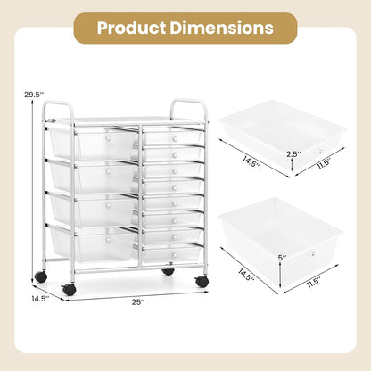 15 Drawer Rolling Storage Cart, Mobile Drawer Carts for Craft Art Supply Paper Salon, Utility Cart on Wheels for Classroom Teacher School Office, Rolling Cart with Drawers (Yellow)