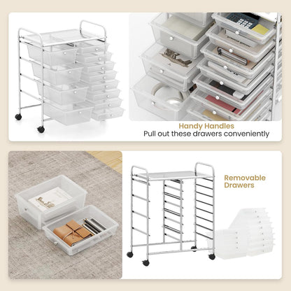 15 Drawer Rolling Storage Cart, Mobile Drawer Carts for Craft Art Supply Paper Salon, Utility Cart on Wheels for Classroom Teacher School Office, Rolling Cart with Drawers (Yellow)
