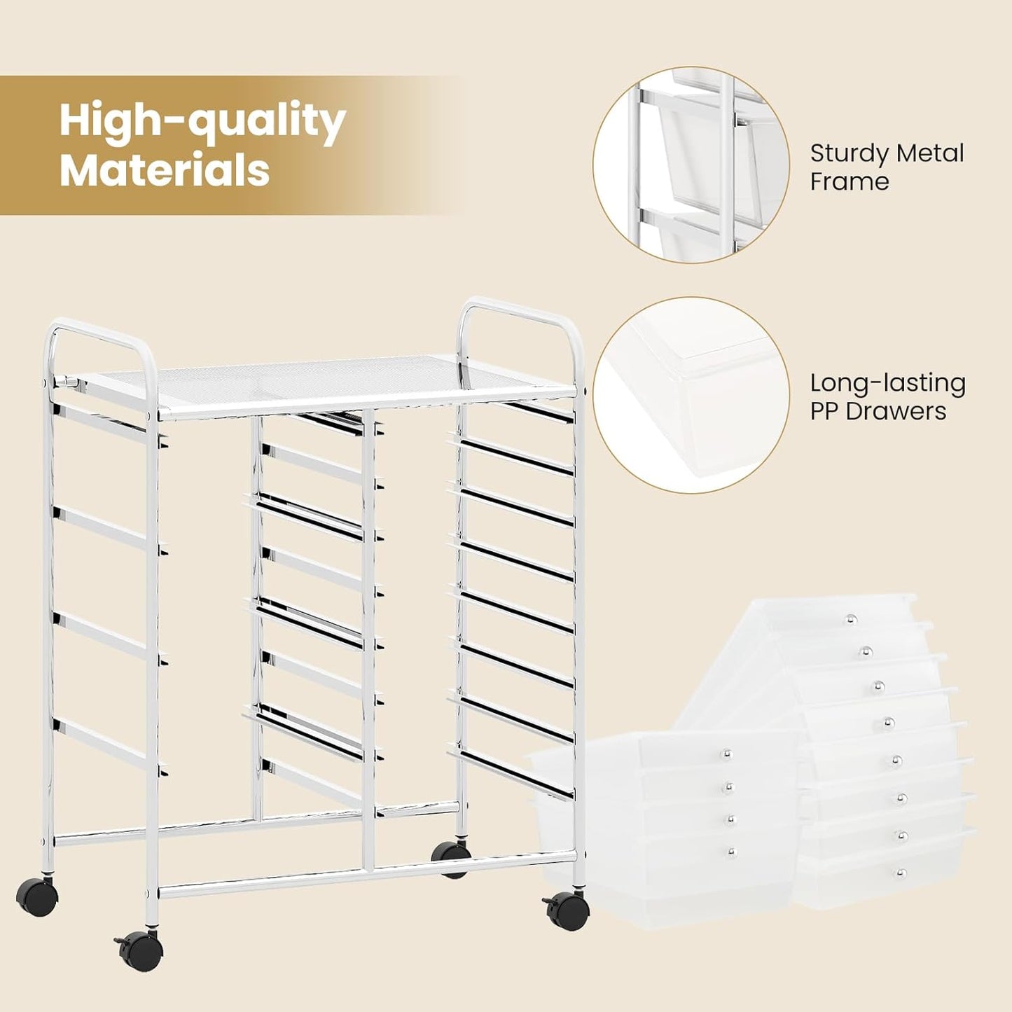 15 Drawer Rolling Storage Cart, Mobile Drawer Carts for Craft Art Supply Paper Salon, Utility Cart on Wheels for Classroom Teacher School Office, Rolling Cart with Drawers (Yellow)