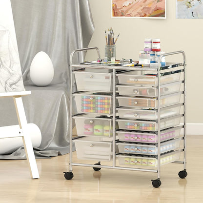 15 Drawer Rolling Storage Cart, Mobile Drawer Carts for Craft Art Supply Paper Salon, Utility Cart on Wheels for Classroom Teacher School Office, Rolling Cart with Drawers (Yellow)