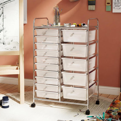 15 Drawer Rolling Storage Cart, Mobile Drawer Carts for Craft Art Supply Paper Salon, Utility Cart on Wheels for Classroom Teacher School Office, Rolling Cart with Drawers (Yellow)