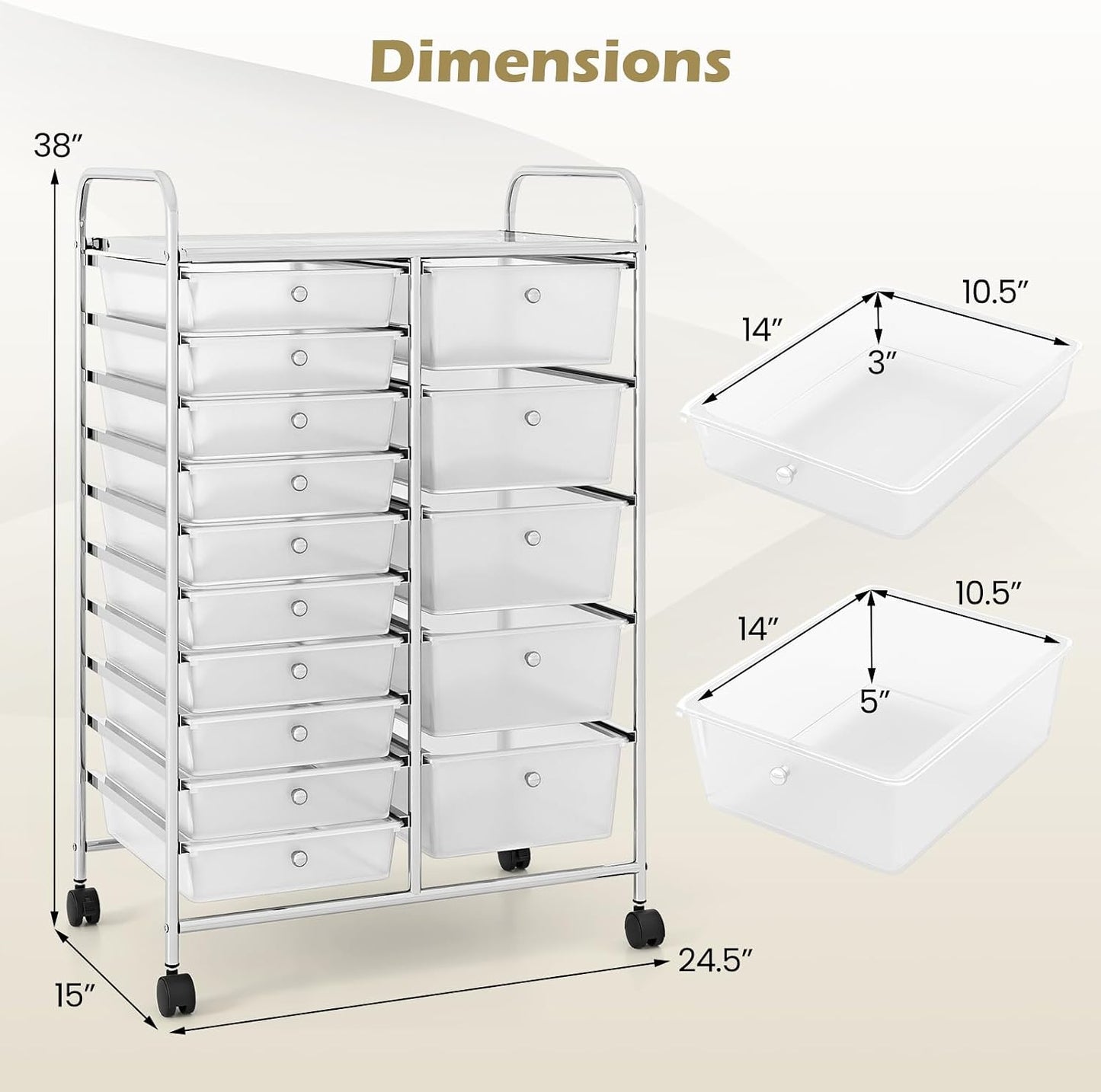 15 Drawer Rolling Storage Cart, Mobile Drawer Carts for Craft Art Supply Paper Salon, Utility Cart on Wheels for Classroom Teacher School Office, Rolling Cart with Drawers (Yellow)