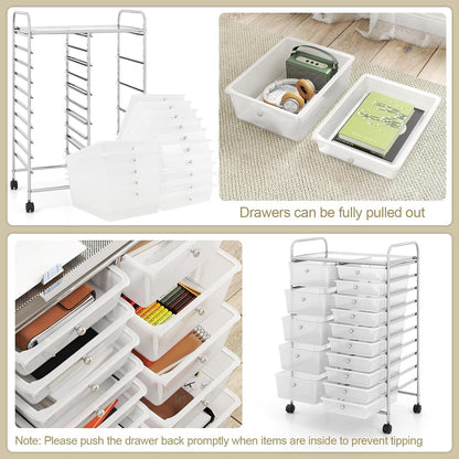 15 Drawer Rolling Storage Cart, Mobile Drawer Carts for Craft Art Supply Paper Salon, Utility Cart on Wheels for Classroom Teacher School Office, Rolling Cart with Drawers (Yellow)