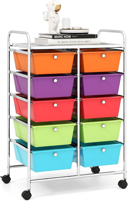 15 Drawer Rolling Storage Cart, Mobile Drawer Carts for Craft Art Supply Paper Salon, Utility Cart on Wheels for Classroom Teacher School Office, Rolling Cart with Drawers (Yellow)