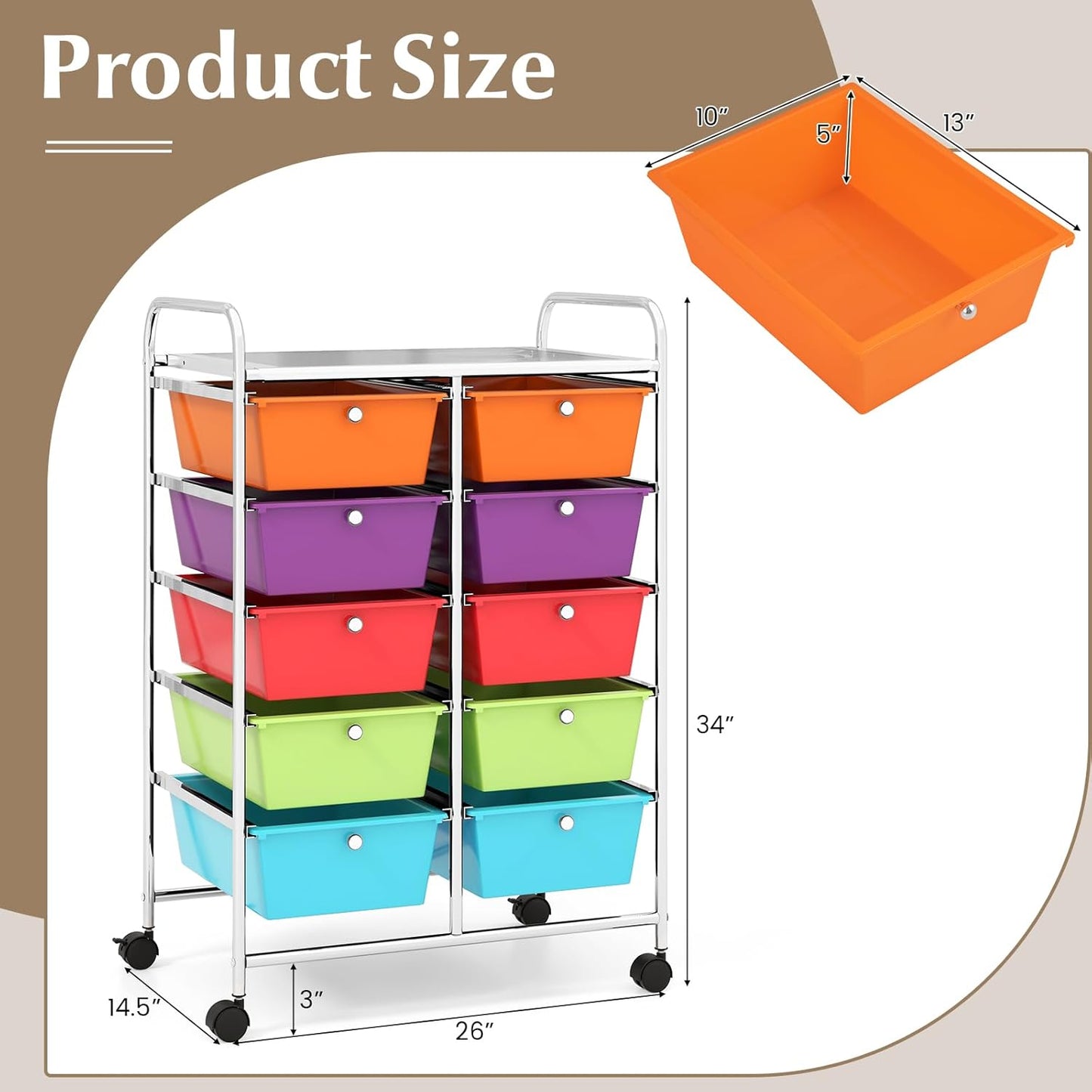 15 Drawer Rolling Storage Cart, Mobile Drawer Carts for Craft Art Supply Paper Salon, Utility Cart on Wheels for Classroom Teacher School Office, Rolling Cart with Drawers (Yellow)