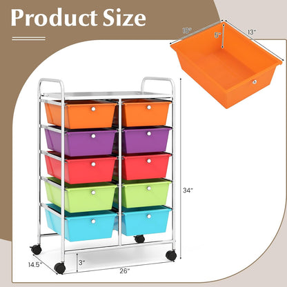 15 Drawer Rolling Storage Cart, Mobile Drawer Carts for Craft Art Supply Paper Salon, Utility Cart on Wheels for Classroom Teacher School Office, Rolling Cart with Drawers (Yellow)