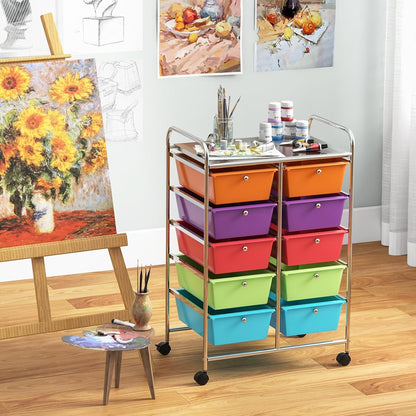 15 Drawer Rolling Storage Cart, Mobile Drawer Carts for Craft Art Supply Paper Salon, Utility Cart on Wheels for Classroom Teacher School Office, Rolling Cart with Drawers (Yellow)