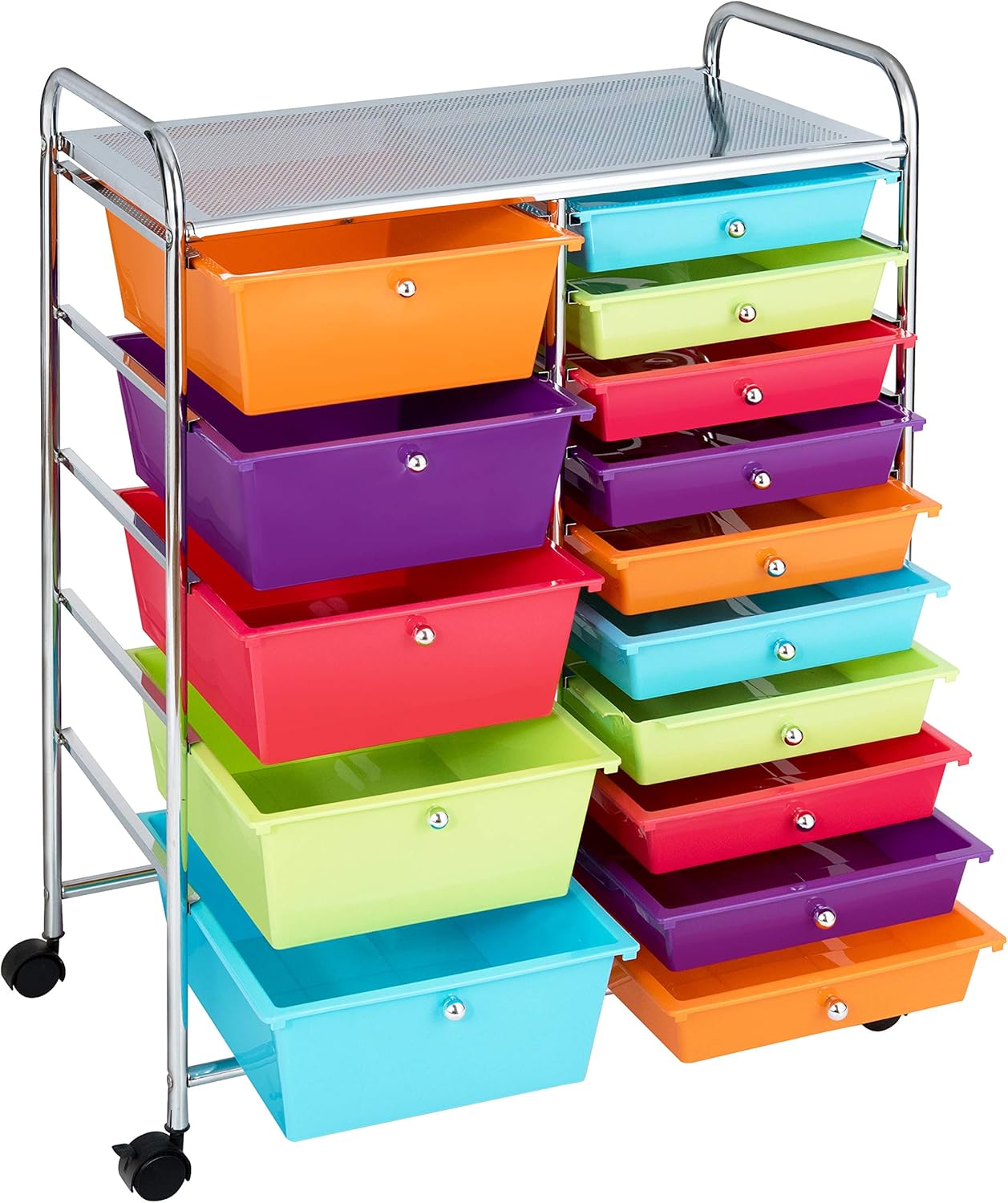 15 Drawer Rolling Storage Cart, Mobile Drawer Carts for Craft Art Supply Paper Salon, Utility Cart on Wheels for Classroom Teacher School Office, Rolling Cart with Drawers (Yellow)