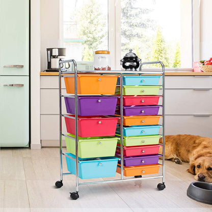 15 Drawer Rolling Storage Cart, Mobile Drawer Carts for Craft Art Supply Paper Salon, Utility Cart on Wheels for Classroom Teacher School Office, Rolling Cart with Drawers (Yellow)