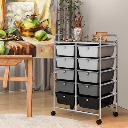 15 Drawer Rolling Storage Cart, Mobile Drawer Carts for Craft Art Supply Paper Salon, Utility Cart on Wheels for Classroom Teacher School Office, Rolling Cart with Drawers (Yellow)