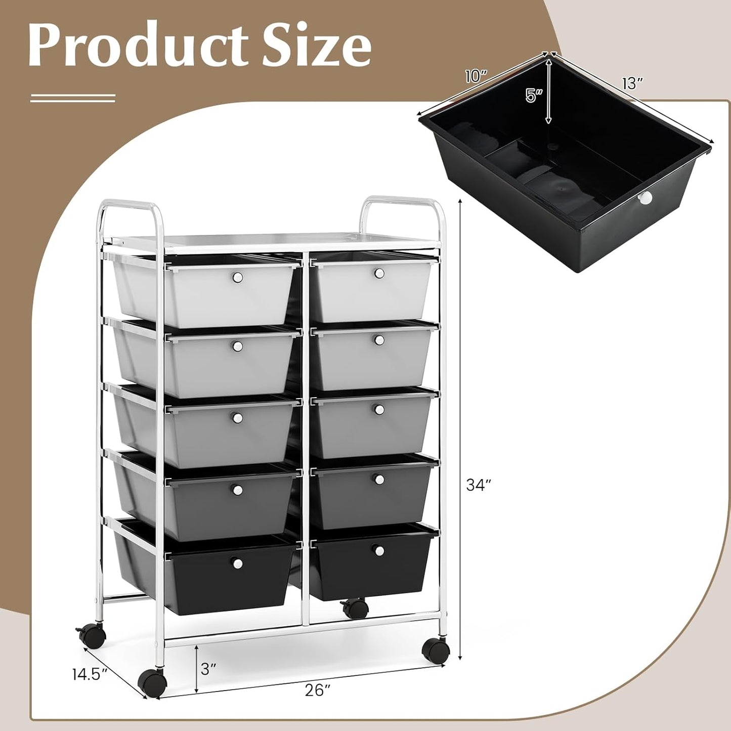 15 Drawer Rolling Storage Cart, Mobile Drawer Carts for Craft Art Supply Paper Salon, Utility Cart on Wheels for Classroom Teacher School Office, Rolling Cart with Drawers (Yellow)