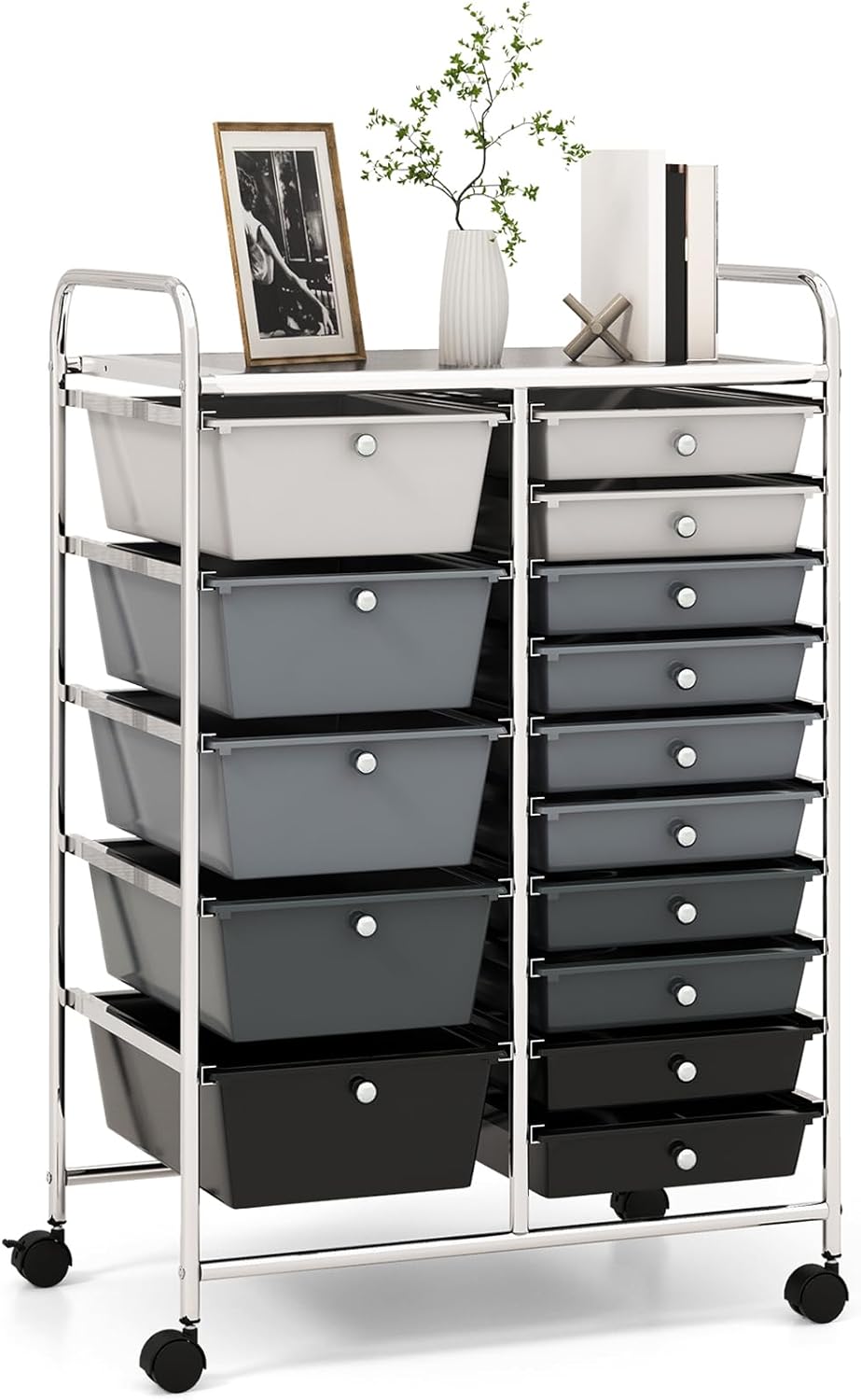 15 Drawer Rolling Storage Cart, Mobile Drawer Carts for Craft Art Supply Paper Salon, Utility Cart on Wheels for Classroom Teacher School Office, Rolling Cart with Drawers (Yellow)