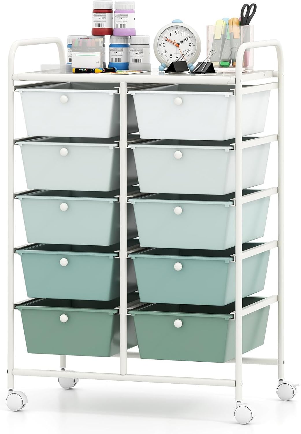 15 Drawer Rolling Storage Cart, Mobile Drawer Carts for Craft Art Supply Paper Salon, Utility Cart on Wheels for Classroom Teacher School Office, Rolling Cart with Drawers (Yellow)