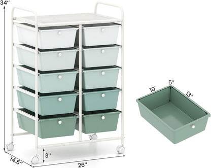 15 Drawer Rolling Storage Cart, Mobile Drawer Carts for Craft Art Supply Paper Salon, Utility Cart on Wheels for Classroom Teacher School Office, Rolling Cart with Drawers (Yellow)
