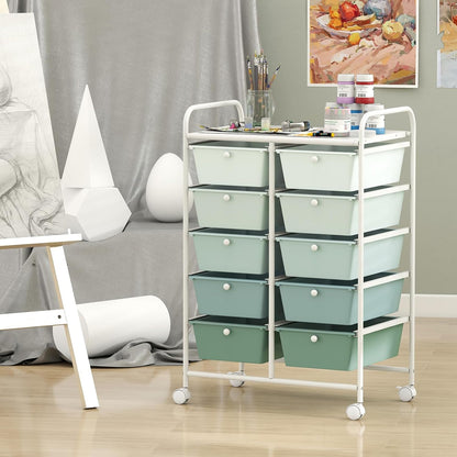 15 Drawer Rolling Storage Cart, Mobile Drawer Carts for Craft Art Supply Paper Salon, Utility Cart on Wheels for Classroom Teacher School Office, Rolling Cart with Drawers (Yellow)
