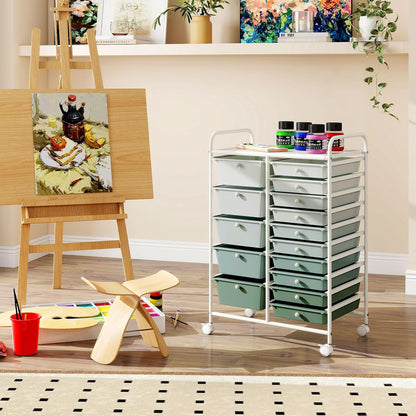 15 Drawer Rolling Storage Cart, Mobile Drawer Carts for Craft Art Supply Paper Salon, Utility Cart on Wheels for Classroom Teacher School Office, Rolling Cart with Drawers (Yellow)