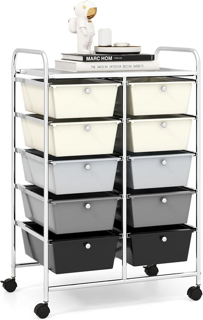 15 Drawer Rolling Storage Cart, Mobile Drawer Carts for Craft Art Supply Paper Salon, Utility Cart on Wheels for Classroom Teacher School Office, Rolling Cart with Drawers (Yellow)