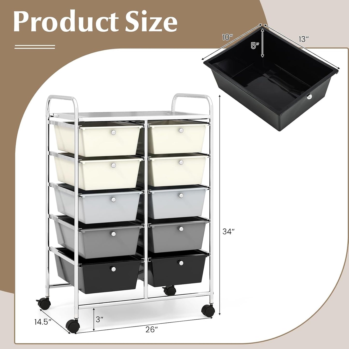 15 Drawer Rolling Storage Cart, Mobile Drawer Carts for Craft Art Supply Paper Salon, Utility Cart on Wheels for Classroom Teacher School Office, Rolling Cart with Drawers (Yellow)