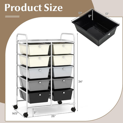 15 Drawer Rolling Storage Cart, Mobile Drawer Carts for Craft Art Supply Paper Salon, Utility Cart on Wheels for Classroom Teacher School Office, Rolling Cart with Drawers (Yellow)