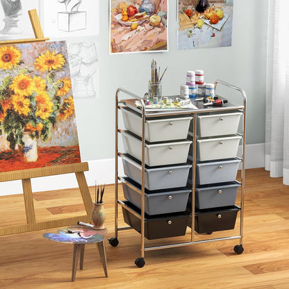 15 Drawer Rolling Storage Cart, Mobile Drawer Carts for Craft Art Supply Paper Salon, Utility Cart on Wheels for Classroom Teacher School Office, Rolling Cart with Drawers (Yellow)