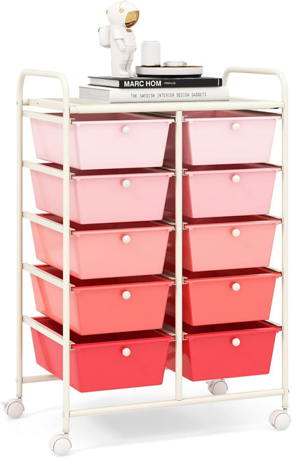 15 Drawer Rolling Storage Cart, Mobile Drawer Carts for Craft Art Supply Paper Salon, Utility Cart on Wheels for Classroom Teacher School Office, Rolling Cart with Drawers (Yellow)