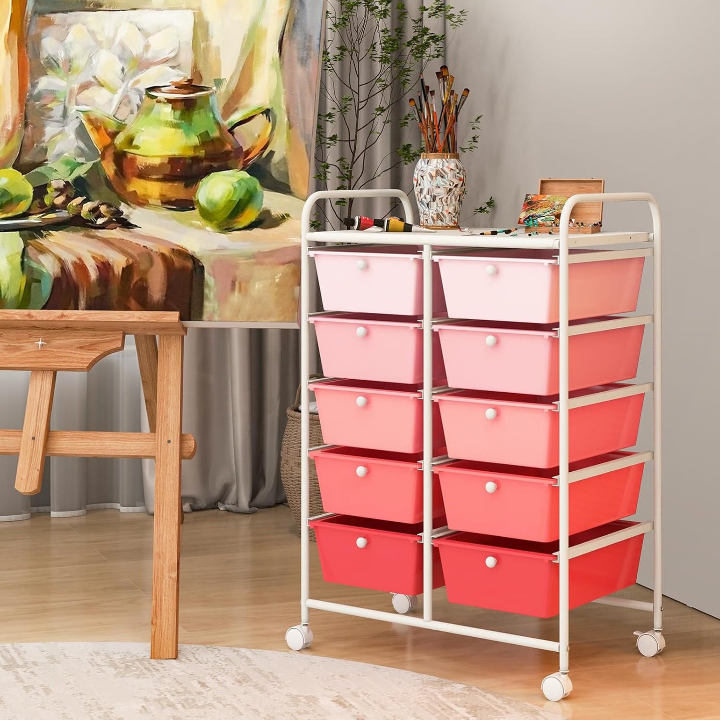 15 Drawer Rolling Storage Cart, Mobile Drawer Carts for Craft Art Supply Paper Salon, Utility Cart on Wheels for Classroom Teacher School Office, Rolling Cart with Drawers (Yellow)
