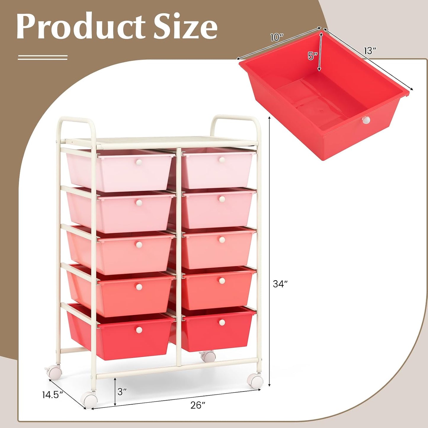 15 Drawer Rolling Storage Cart, Mobile Drawer Carts for Craft Art Supply Paper Salon, Utility Cart on Wheels for Classroom Teacher School Office, Rolling Cart with Drawers (Yellow)