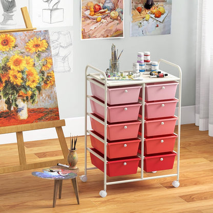 15 Drawer Rolling Storage Cart, Mobile Drawer Carts for Craft Art Supply Paper Salon, Utility Cart on Wheels for Classroom Teacher School Office, Rolling Cart with Drawers (Yellow)