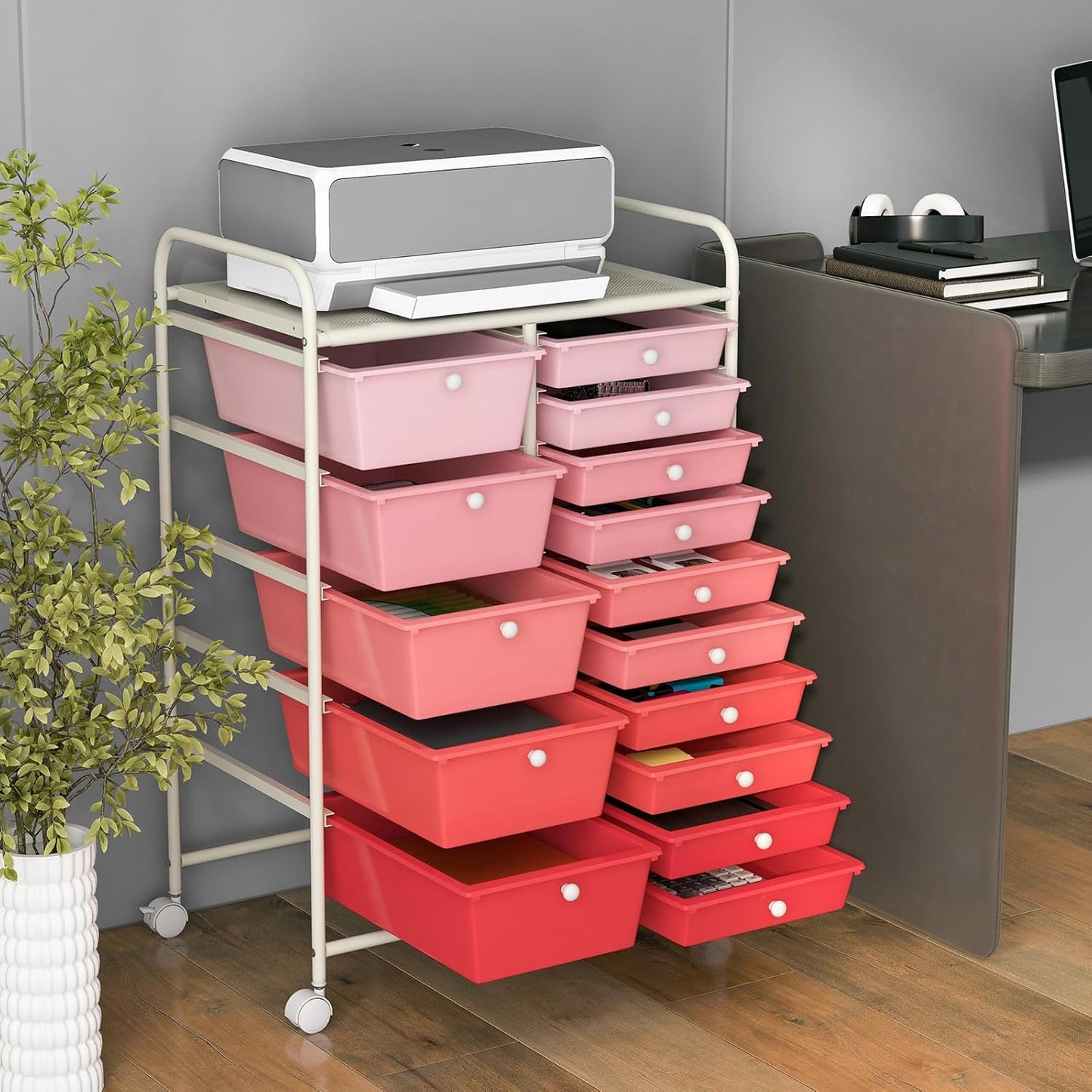 15 Drawer Rolling Storage Cart, Mobile Drawer Carts for Craft Art Supply Paper Salon, Utility Cart on Wheels for Classroom Teacher School Office, Rolling Cart with Drawers (Yellow)