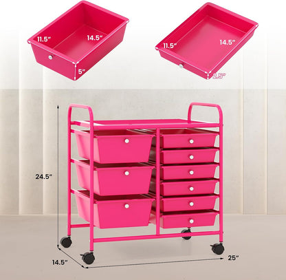 15 Drawer Rolling Storage Cart, Mobile Drawer Carts for Craft Art Supply Paper Salon, Utility Cart on Wheels for Classroom Teacher School Office, Rolling Cart with Drawers (Yellow)