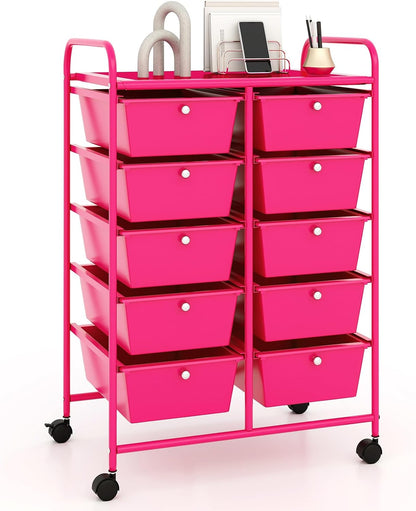 15 Drawer Rolling Storage Cart, Mobile Drawer Carts for Craft Art Supply Paper Salon, Utility Cart on Wheels for Classroom Teacher School Office, Rolling Cart with Drawers (Yellow)