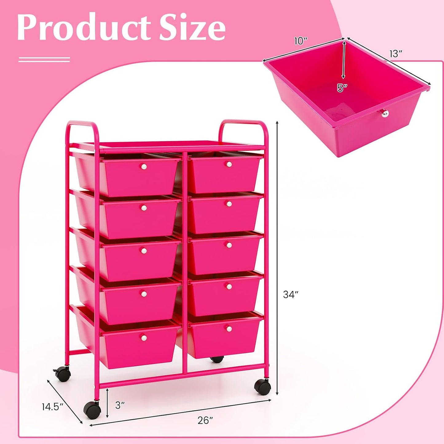 15 Drawer Rolling Storage Cart, Mobile Drawer Carts for Craft Art Supply Paper Salon, Utility Cart on Wheels for Classroom Teacher School Office, Rolling Cart with Drawers (Yellow)