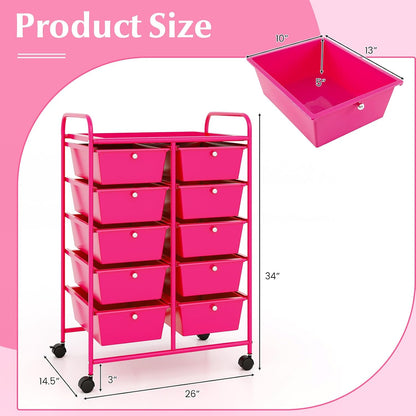15 Drawer Rolling Storage Cart, Mobile Drawer Carts for Craft Art Supply Paper Salon, Utility Cart on Wheels for Classroom Teacher School Office, Rolling Cart with Drawers (Yellow)