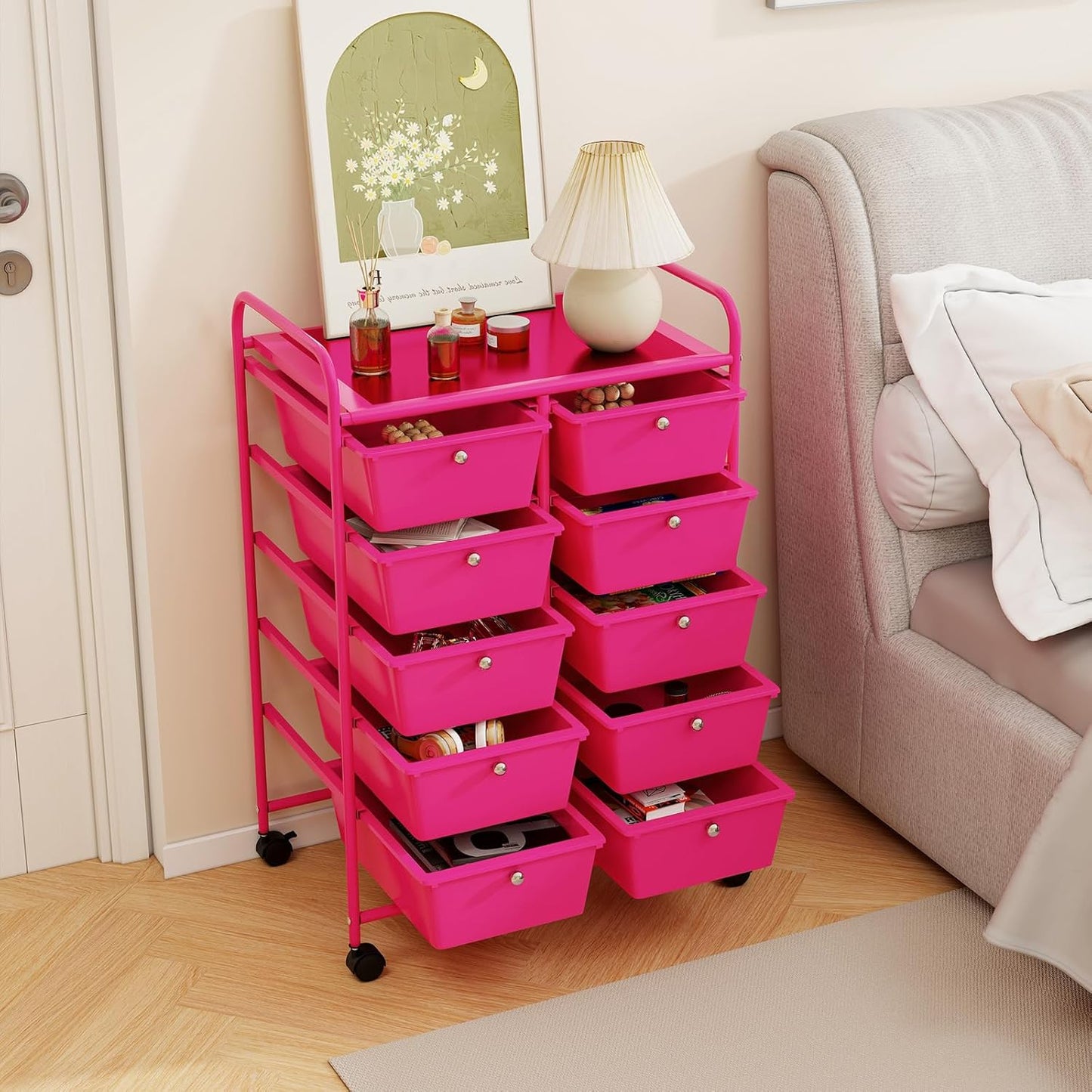 15 Drawer Rolling Storage Cart, Mobile Drawer Carts for Craft Art Supply Paper Salon, Utility Cart on Wheels for Classroom Teacher School Office, Rolling Cart with Drawers (Yellow)