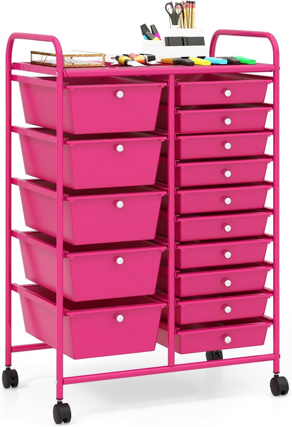 15 Drawer Rolling Storage Cart, Mobile Drawer Carts for Craft Art Supply Paper Salon, Utility Cart on Wheels for Classroom Teacher School Office, Rolling Cart with Drawers (Yellow)