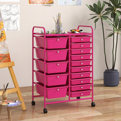 15 Drawer Rolling Storage Cart, Mobile Drawer Carts for Craft Art Supply Paper Salon, Utility Cart on Wheels for Classroom Teacher School Office, Rolling Cart with Drawers (Yellow)